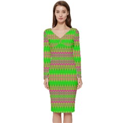 Neon Hopes Long Sleeve V-neck Bodycon Dress 