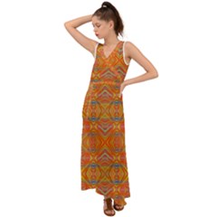 Orange You Glad V-neck Chiffon Maxi Dress by Thespacecampers