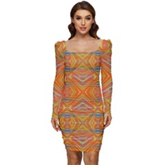 Orange You Glad Women Long Sleeve Ruched Stretch Jersey Dress