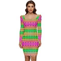 Peace And Love Women Long Sleeve Ruched Stretch Jersey Dress