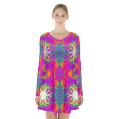 Plasma Ball Long Sleeve Velvet V-neck Dress