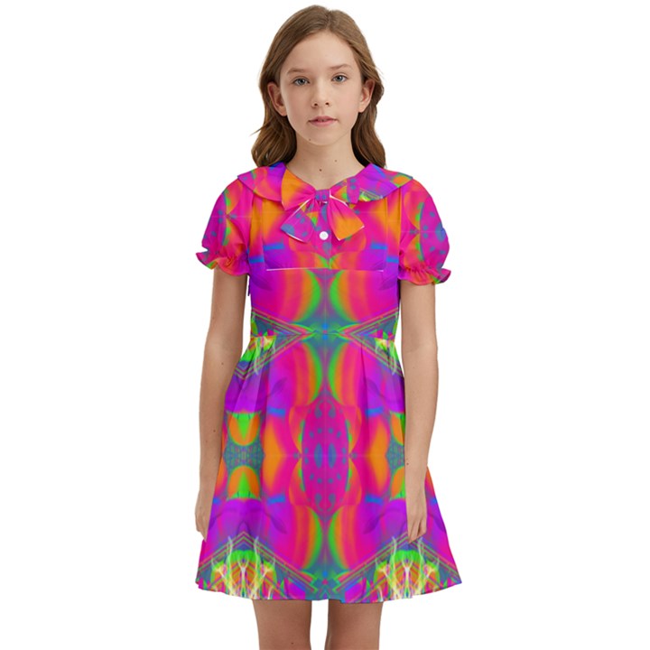 Plasma Ball Kids  Bow Tie Puff Sleeve Dress