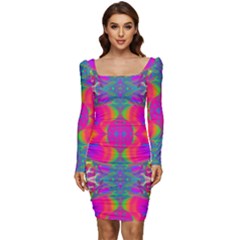 Plasma Ball Women Long Sleeve Ruched Stretch Jersey Dress