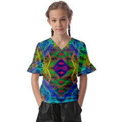 Portal Pieces Kids  V-neck Horn Sleeve Blouse