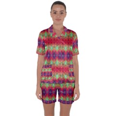 Psychedelic Synergy Satin Short Sleeve Pajamas Set by Thespacecampers