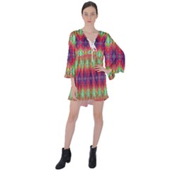 Psychedelic Synergy V-neck Flare Sleeve Mini Dress by Thespacecampers