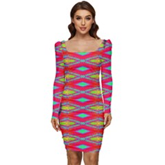 Psychedelio Women Long Sleeve Ruched Stretch Jersey Dress