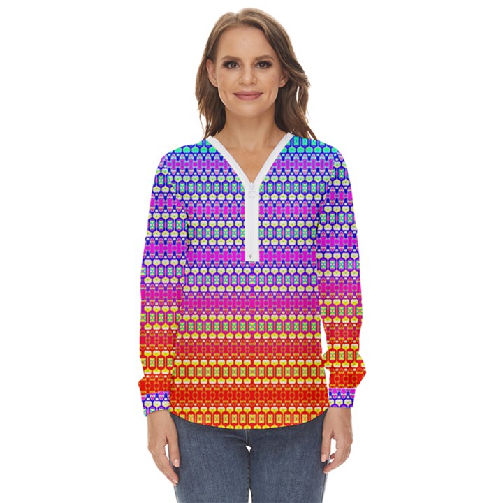 Rainbots Zip Up Long Sleeve Blouse