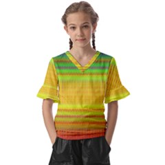 Rippled Memory Kids  V-neck Horn Sleeve Blouse