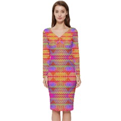 Sherburst Long Sleeve V-neck Bodycon Dress 