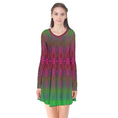 Synchronicity Sings Long Sleeve V-neck Flare Dress