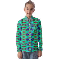 Techno Teal Kids  Long Sleeve Shirt