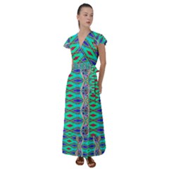 Techno Teal Flutter Sleeve Maxi Dress by Thespacecampers