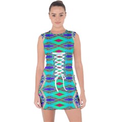 Techno Teal Lace Up Front Bodycon Dress by Thespacecampers