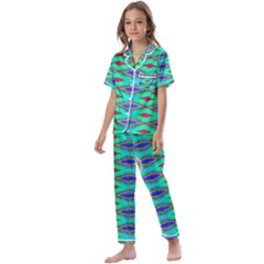 Techno Teal Kids  Satin Short Sleeve Pajamas Set by Thespacecampers