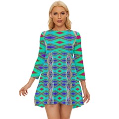 Techno Teal Long Sleeve Babydoll Dress