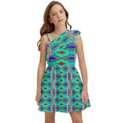 Techno Teal Kids  One Shoulder Party Dress