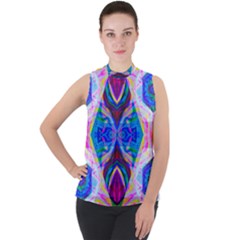 Tippy Flower Power Mock Neck Chiffon Sleeveless Top by Thespacecampers