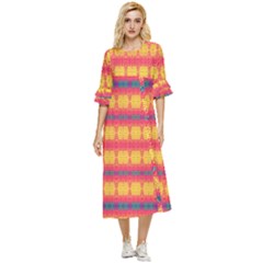 Tranquil Peaches Double Cuff Midi Dress