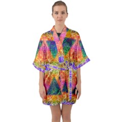 Triangular Dreams Half Sleeve Satin Kimono  by Thespacecampers