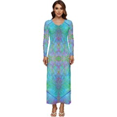 Watercolor Thoughts Long Sleeve Velour Longline Maxi Dress