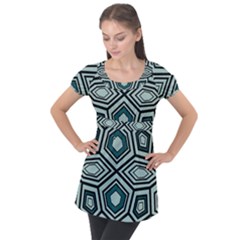 Abstract Pattern Geometric Backgrounds Puff Sleeve Tunic Top by Eskimos