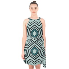 Abstract Pattern Geometric Backgrounds Halter Collar Waist Tie Chiffon Dress by Eskimos