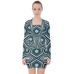 Abstract Pattern Geometric Backgrounds V-neck Bodycon Long Sleeve Dress by Eskimos