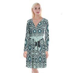 Abstract Pattern Geometric Backgrounds Long Sleeve Velvet Front Wrap Dress by Eskimos