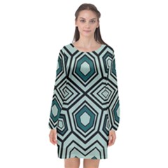 Abstract Pattern Geometric Backgrounds Long Sleeve Chiffon Shift Dress  by Eskimos