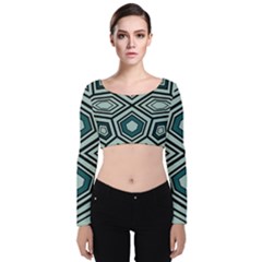 Abstract Pattern Geometric Backgrounds Velvet Long Sleeve Crop Top by Eskimos