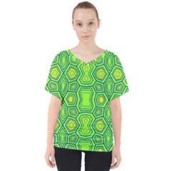 Abstract Pattern Geometric Backgrounds  V-neck Dolman Drape Top by Eskimos