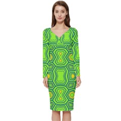 Abstract Pattern Geometric Backgrounds  Long Sleeve V-neck Bodycon Dress 