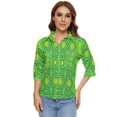 Abstract Pattern Geometric Backgrounds  Women s Quarter Sleeve Pocket Shirt