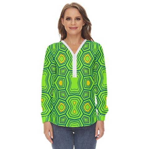 Abstract Pattern Geometric Backgrounds  Zip Up Long Sleeve Blouse by Eskimos