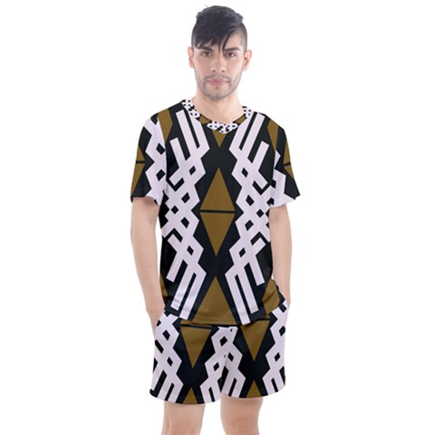 Abstract Pattern Geometric Backgrounds  Men s Mesh Tee And Shorts Set by Eskimos