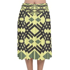 Abstract Pattern Geometric Backgrounds Velvet Flared Midi Skirt by Eskimos