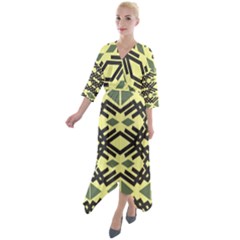 Abstract Pattern Geometric Backgrounds Quarter Sleeve Wrap Front Maxi Dress by Eskimos