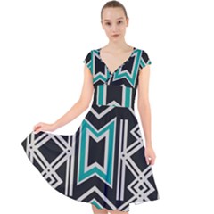 Abstract Pattern Geometric Backgrounds  Cap Sleeve Front Wrap Midi Dress by Eskimos