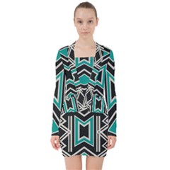 Abstract Pattern Geometric Backgrounds  V-neck Bodycon Long Sleeve Dress by Eskimos