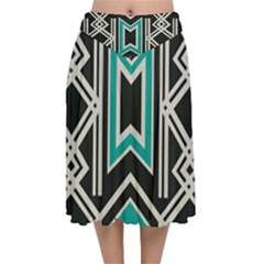 Abstract Pattern Geometric Backgrounds  Velvet Flared Midi Skirt by Eskimos