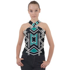 Abstract Pattern Geometric Backgrounds  Cross Neck Velour Top by Eskimos