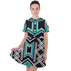 Abstract Pattern Geometric Backgrounds  Short Sleeve Shoulder Cut Out Dress  by Eskimos