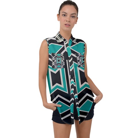 Abstract Pattern Geometric Backgrounds  Sleeveless Chiffon Button Shirt by Eskimos