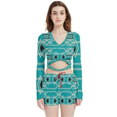 Abstract Pattern Geometric Backgrounds  Velvet Wrap Crop Top And Shorts Set by Eskimos