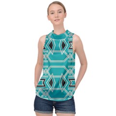 Abstract Pattern Geometric Backgrounds  High Neck Satin Top by Eskimos