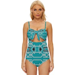 Abstract Pattern Geometric Backgrounds  Knot Front One-piece Swimsuit