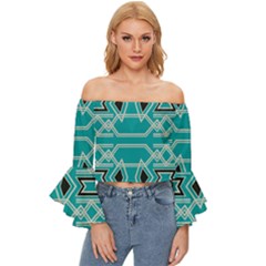 Abstract Pattern Geometric Backgrounds  Off Shoulder Flutter Bell Sleeve Top