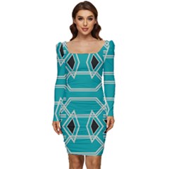 Abstract Pattern Geometric Backgrounds  Women Long Sleeve Ruched Stretch Jersey Dress