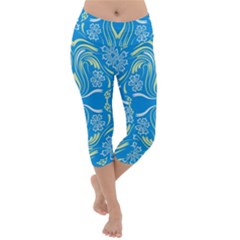 Folk Flowers Print Floral Pattern Ethnic Art Lightweight Velour Capri Yoga Leggings by Eskimos